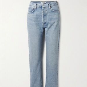 Agolde 90's Pinch Waist Long frayed high-rise straight-leg jeans